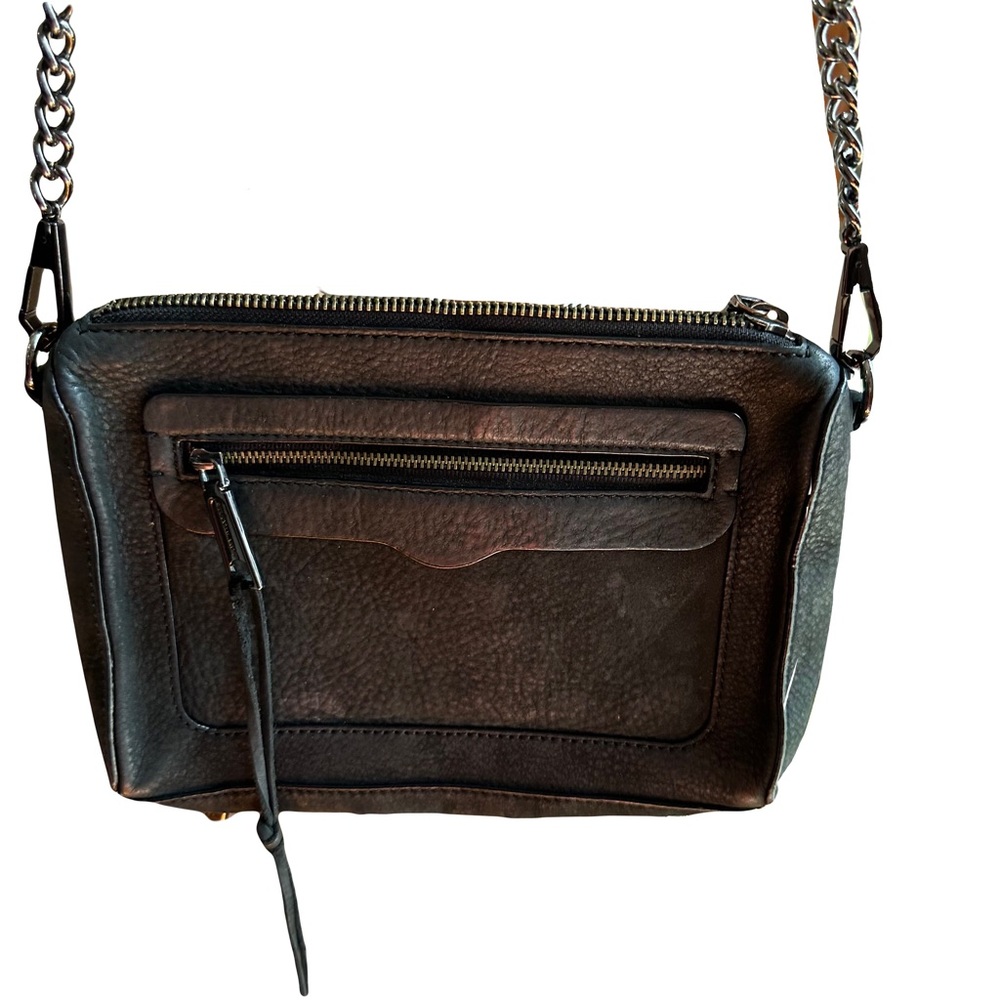 Gently Used - REBECCA MINKOFF BLACK LEATHER SHOULDER BAG WITH CHAIN STRAP
